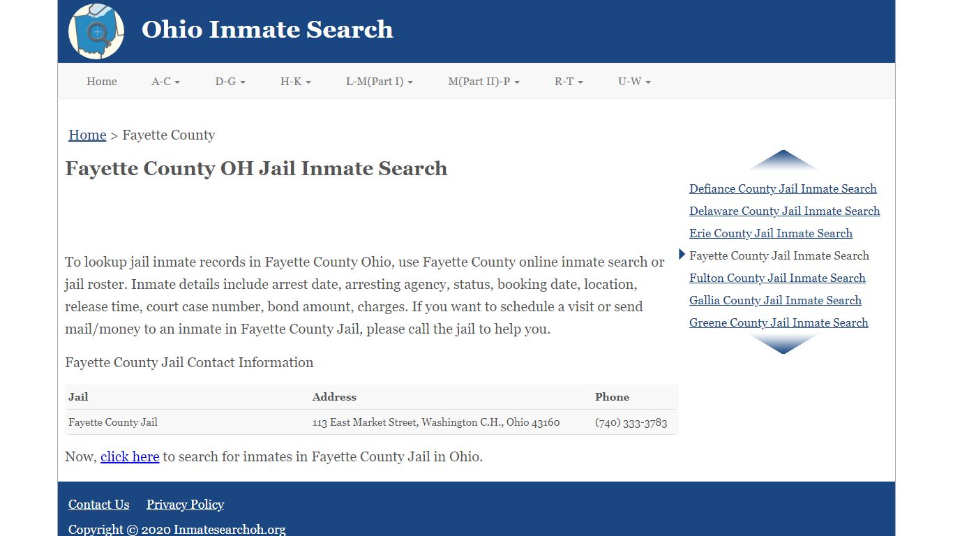 Fayette County OH Jail Inmate Search